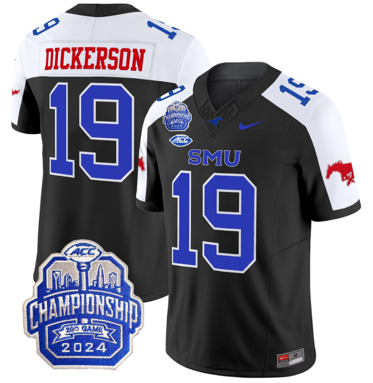 Eric Dickerson Jersey #19 SMU Mustangs 2024 ACC Championship Patch Black Alternate