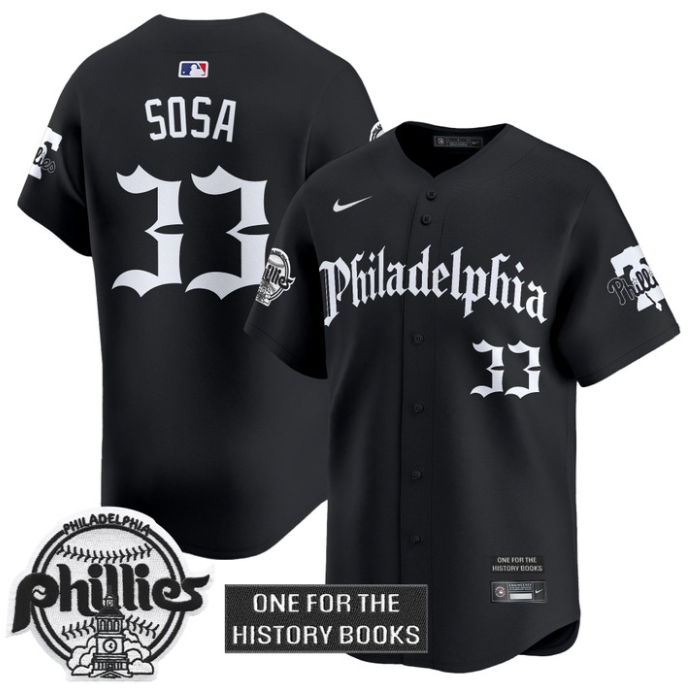 Edmundo Sosa Jersey #33 Phillies Retro Newspaper Edition Vapor Premier Limited Stitched Black