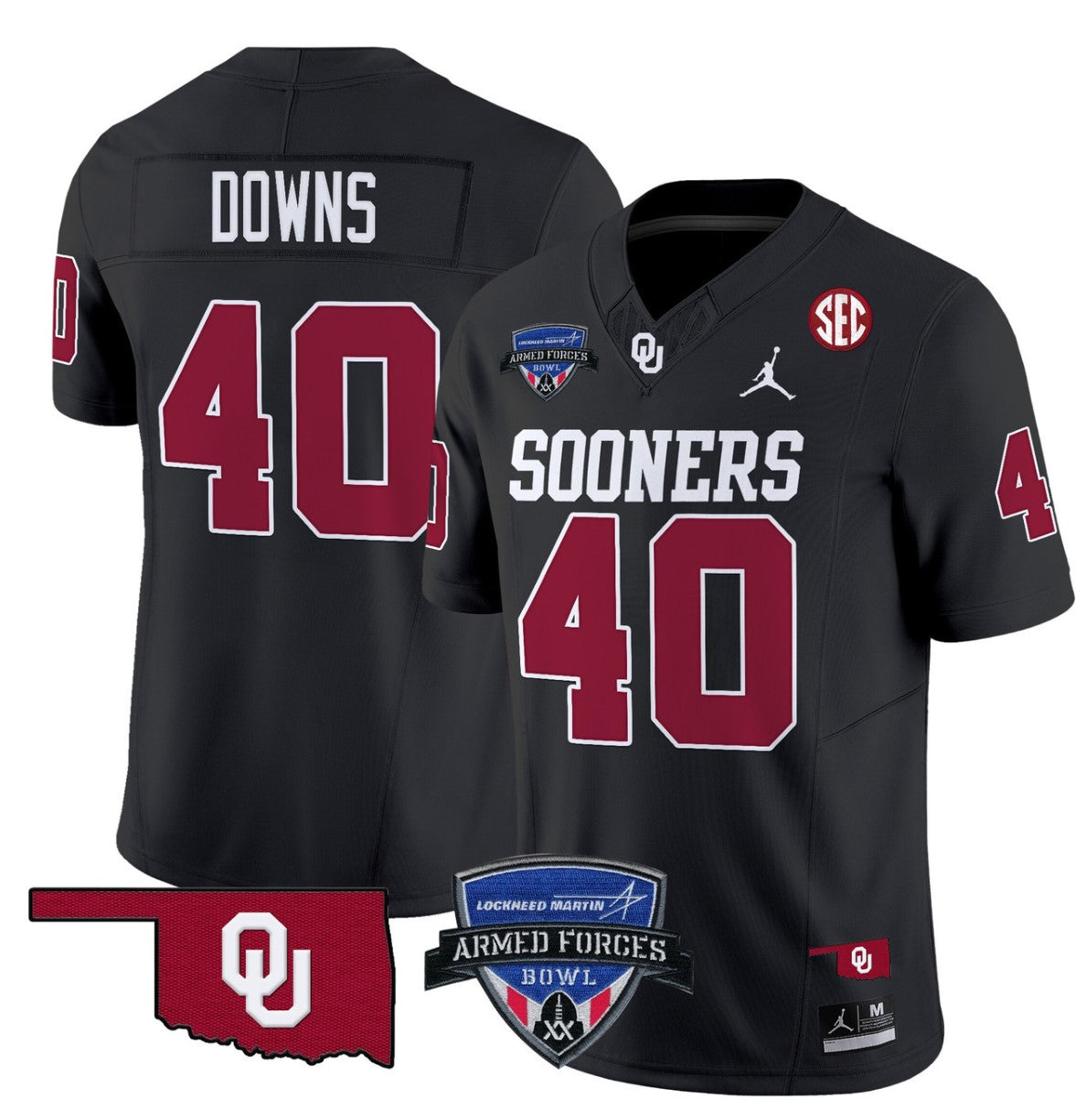 Ethan Downs Jersey #40 Oklahoma Sooners 2025 Armed Forces Bowl Patch Black