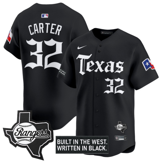 Evan Carter Jersey #32 Texas Rangers Gothic Frontier Edition Vapor Limited Stitched Black