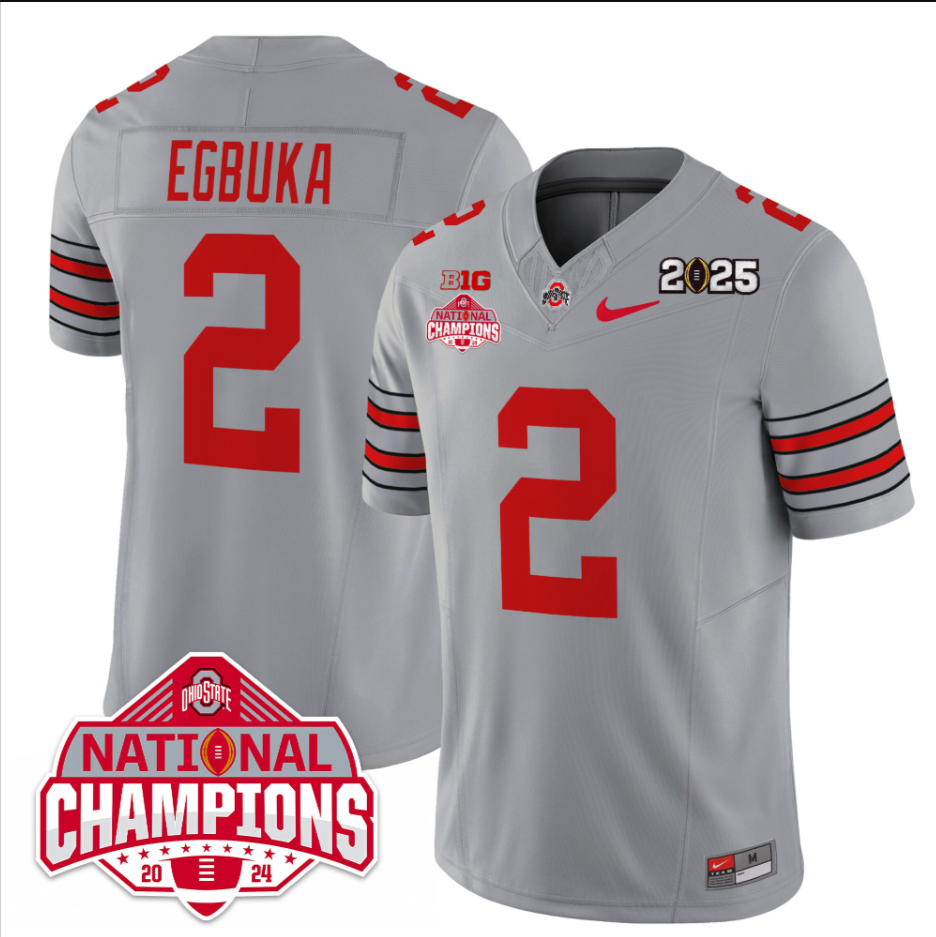 Emeka Egbuka Jersey #2 Ohio State 2025 CFP Patch National Champions Red