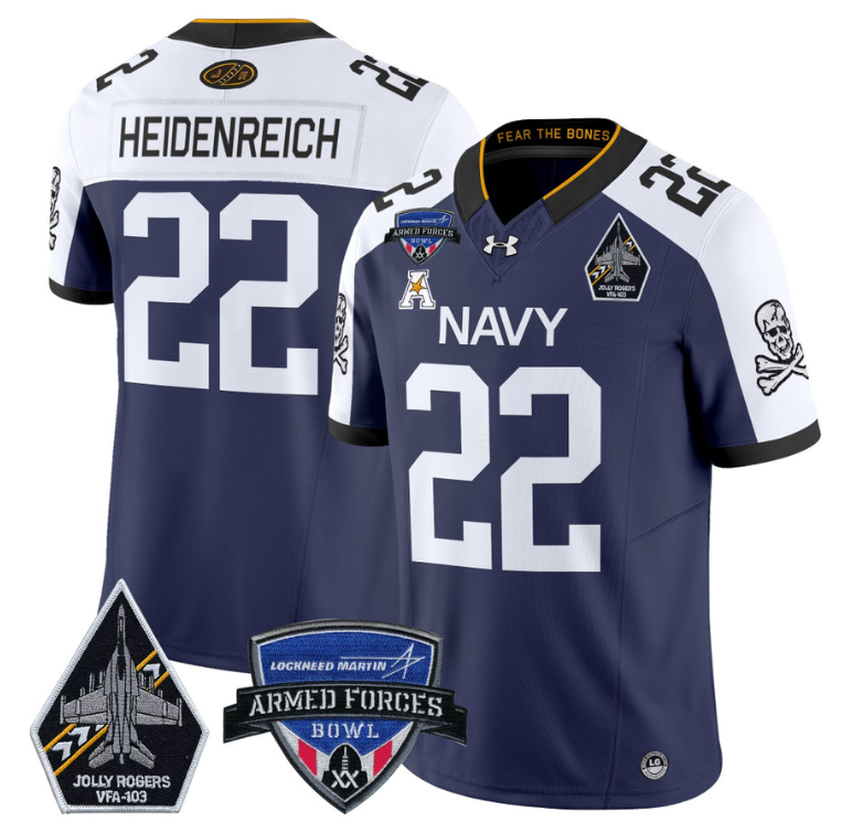 Eli Heidenreich Jersey #22 Navy Midshipmen 2025 Armed Forces Bowl Navy Alternate
