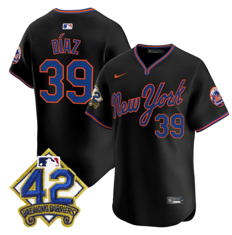 Edwin Díaz Jersey #39 New York Mets 2025 Jackie Robinson Patch Road Alternate Stitched Black