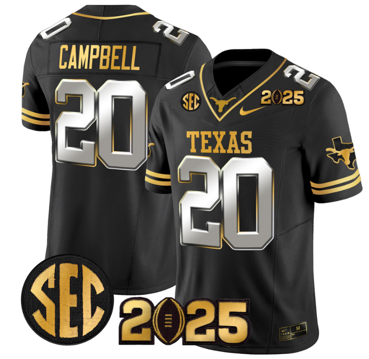 Earl Campbell Jersey #20 Texas Longhorns 2025 CFP Final Patch Black Limited
