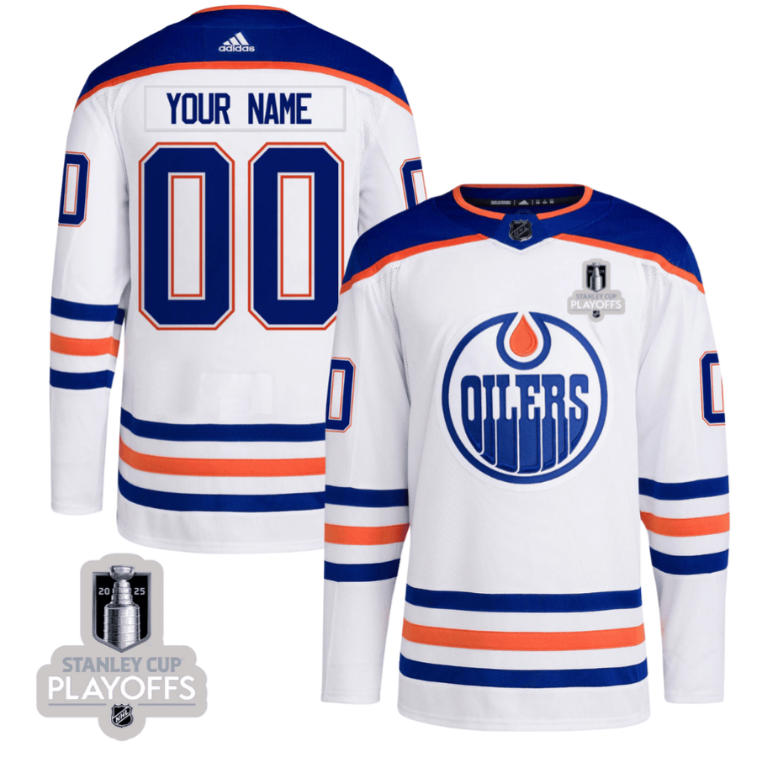 Edmonton Oilers 2025 NHL Playoffs Patch Away Men Custom Jersey - White