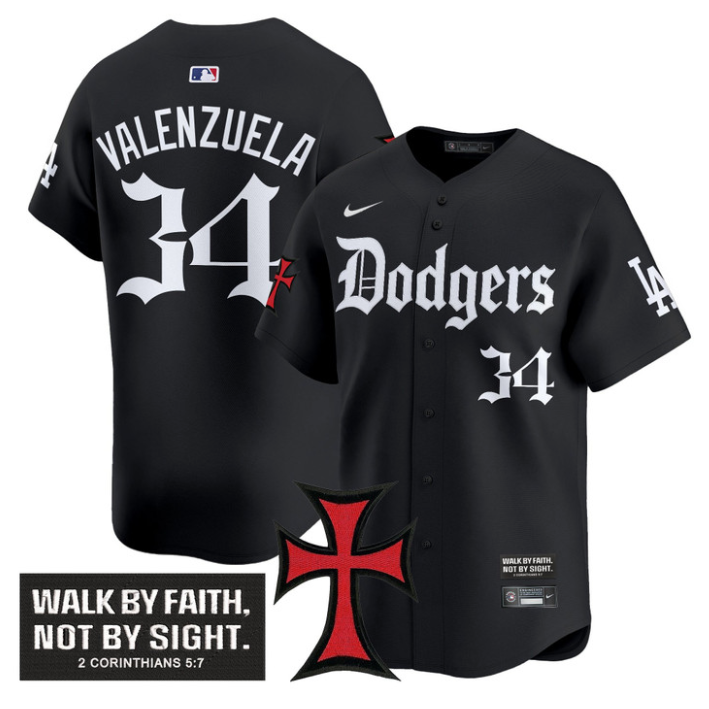 Fernando Valenzuela Jersey #34 Dodgers Faith Glory Edition Vapor Premier Limited Stitched Black