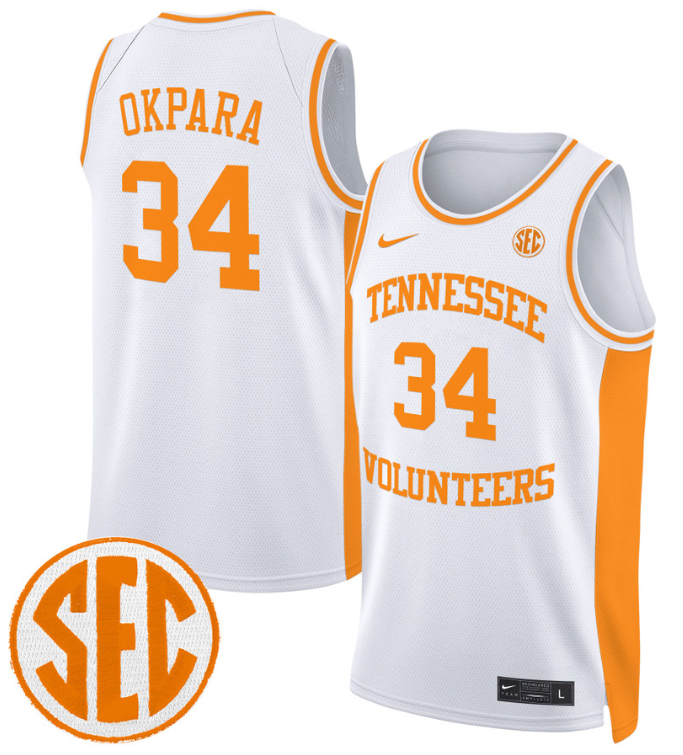 Felix Okpara Jersey #34 Tennessee Vols 2024 Swingman Basketball White