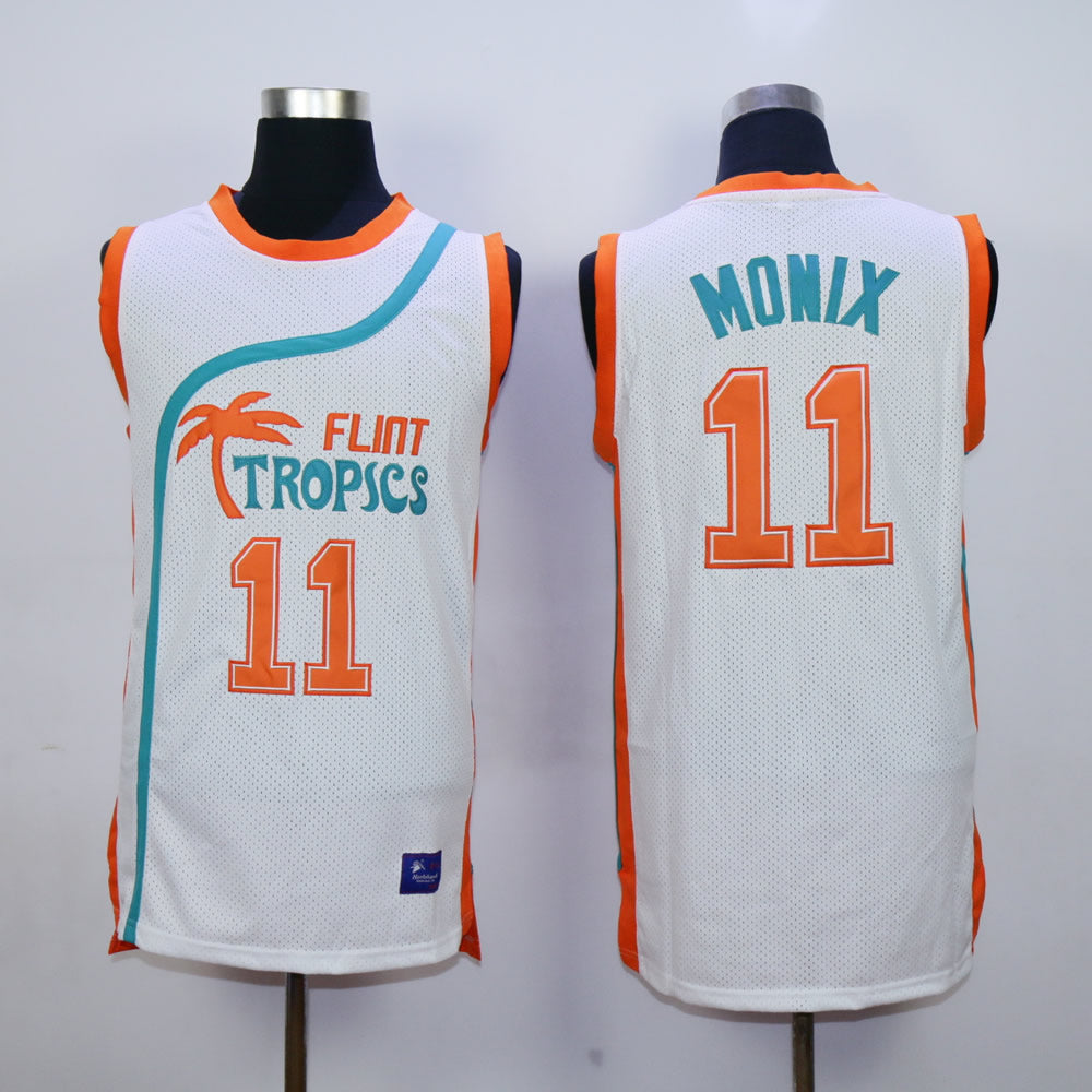Flint Tropics #11 Monix Basketball Jersey White