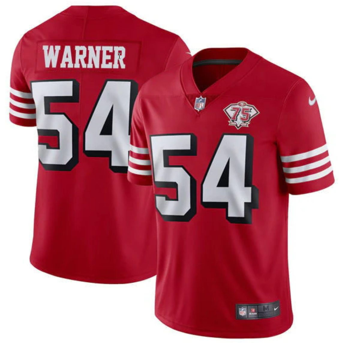 Fred Warner Jersey #54 SF 75Th Anniversary Throwback Scarlet Stitched