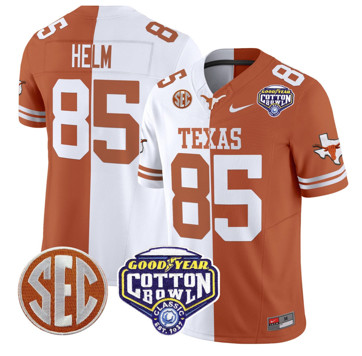 Gunnar Helm Jersey #85 Texas Longhorns Cotton Bowl Patch Stitched Split