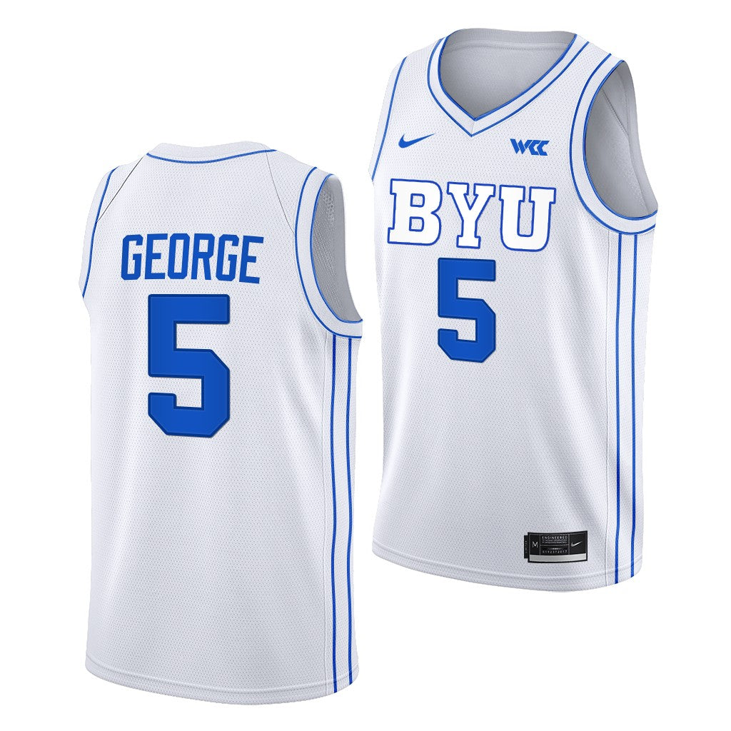 Gideon George Jersey BYU Cougars College Basketball White #5