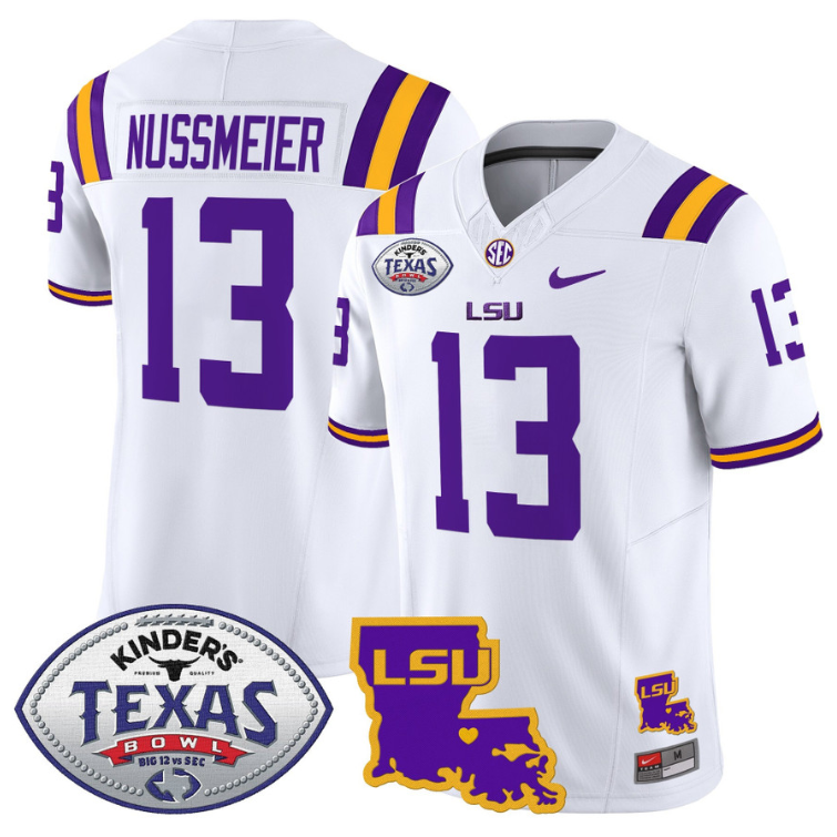Garrett Nussmeier Jersey #13 LSU Tigers 2024 Texas Bowl Football Stitched White