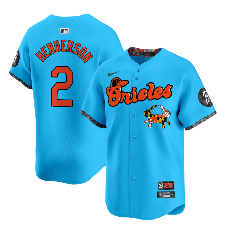 Gunnar Henderson Jersey #2 Baltimore Orioles Maryland Blue Crab Vapor Stitched Light Blue