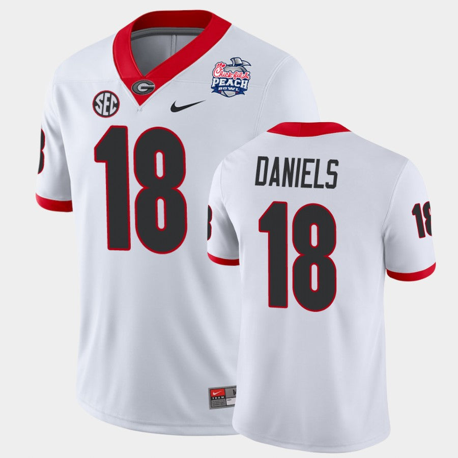 Georgia Bulldogs #18 JT Daniels White 2021 Peach Bowl College Football Jersey