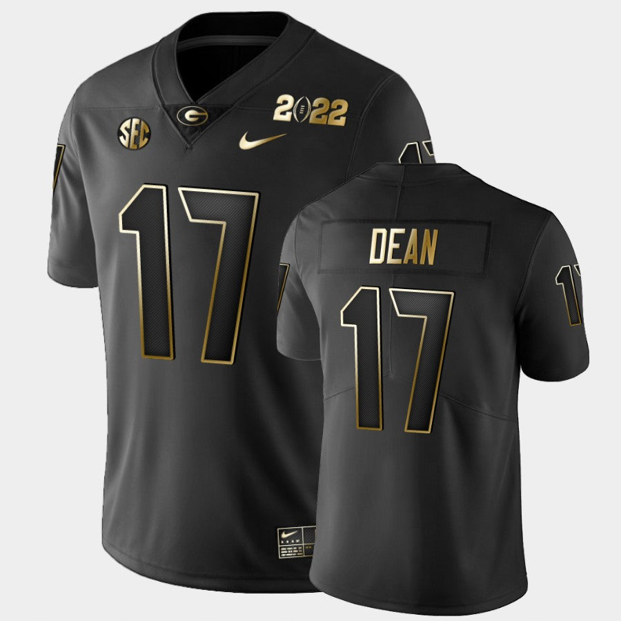 Georgia Bulldogs #17 Nakobe Dean Black 2021 National Champions Golden Jersey