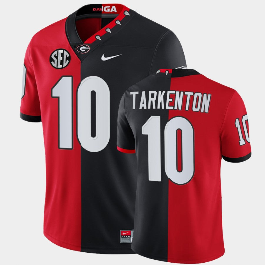 Georgia Bulldogs #10 Fran Tarkenton Red Black Split Edition 100th Season Alumni Jersey