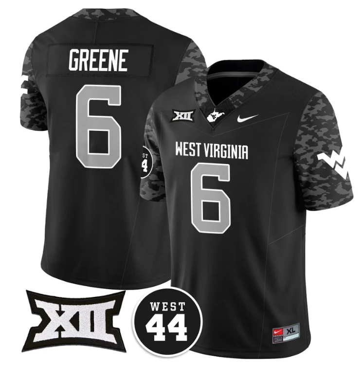 Garrett Greene Jersey #6 West Virginia Mountaineers 2024 Vapor Limited Football Honor Jerry West Stitched Coal