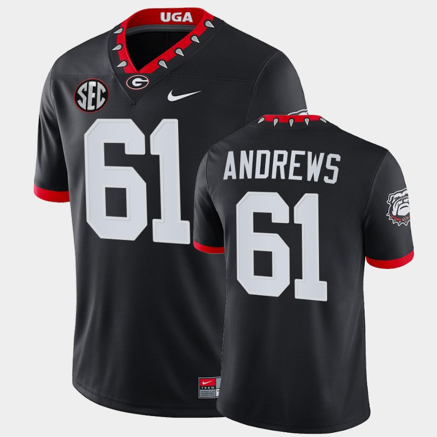 Georgia Bulldogs #61 David Andrews Black Mascot 100th Anniversary Alumni Jersey