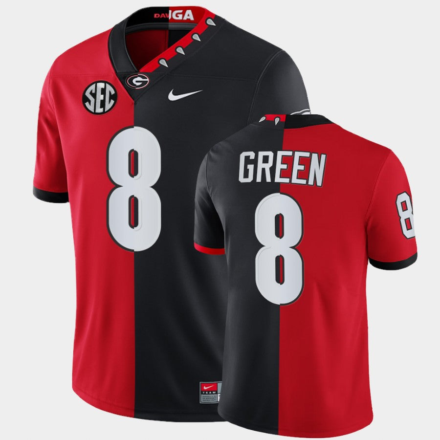 Georgia Bulldogs #8 A.J. Green Red Black Split Edition 100th Season Alumni Jersey