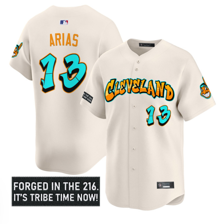 Gabriel Arias Jersey #13 Cleveland Indians Graffiti 216 Ink Edition Red
