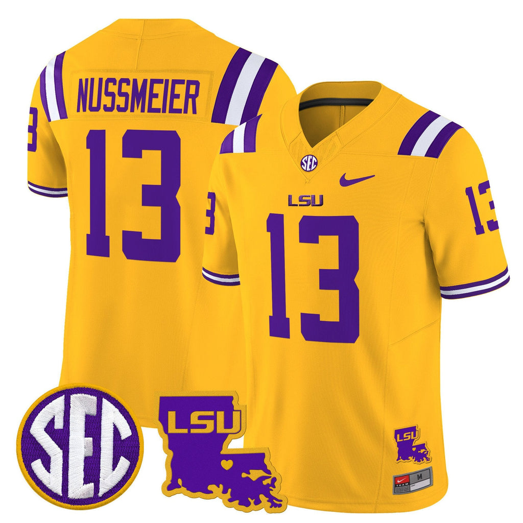 Garrett Nussmeier Jersey #13 LSU Tigers 2025 Louisiana Patch Stitched Gold
