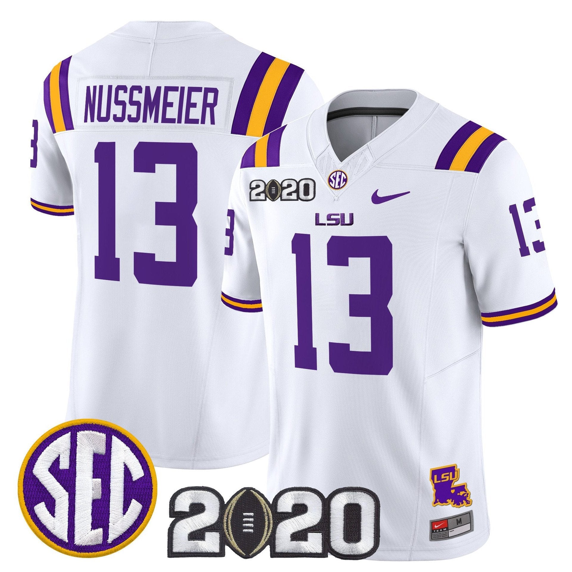Garrett Nussmeier Jersey #13 LSU Tigers 2020 National Champions White