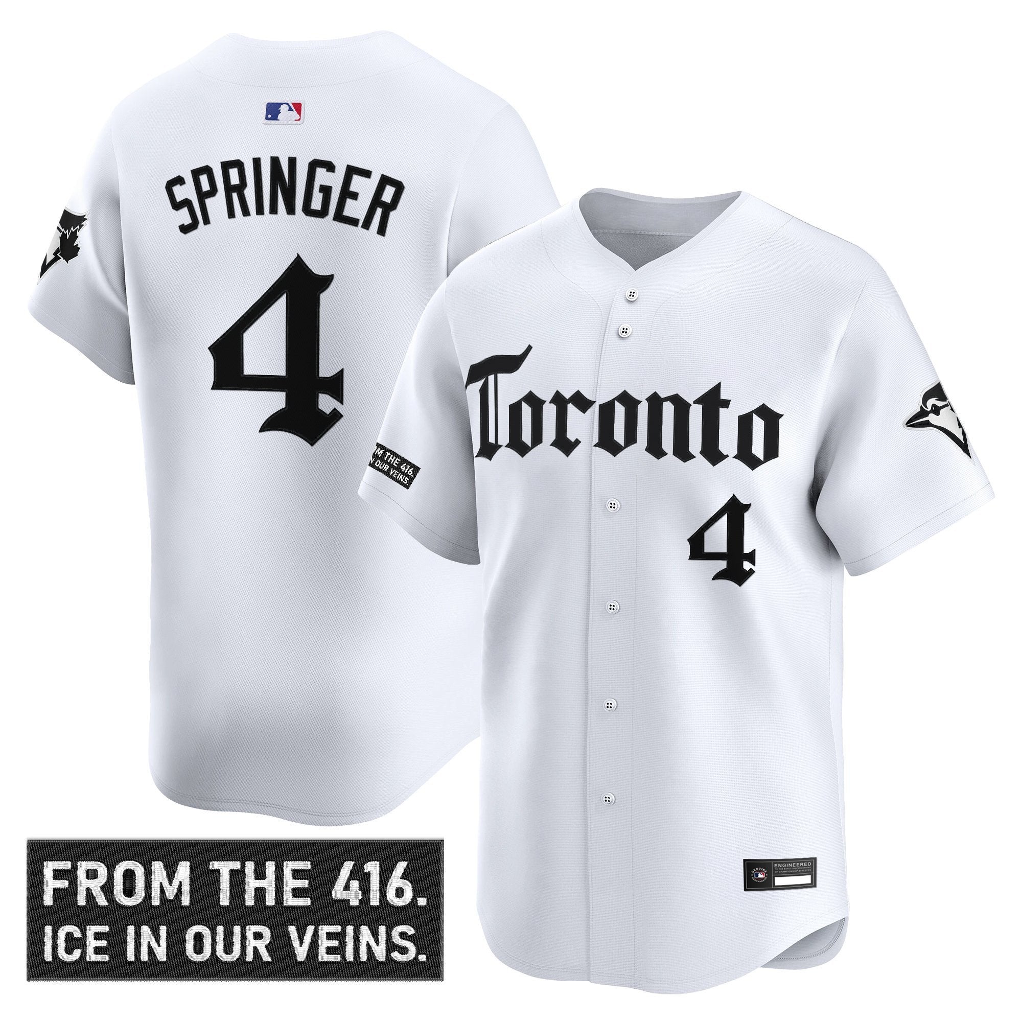 George Springer Jersey #4 Toronto Blue Jays Gothic North Edition Stitched White