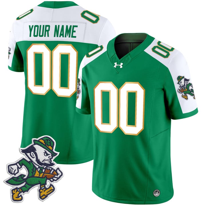 Custom Notre Dame Jersey Name, Number 2025 Gridiron Leprechaun Edition Green Alter