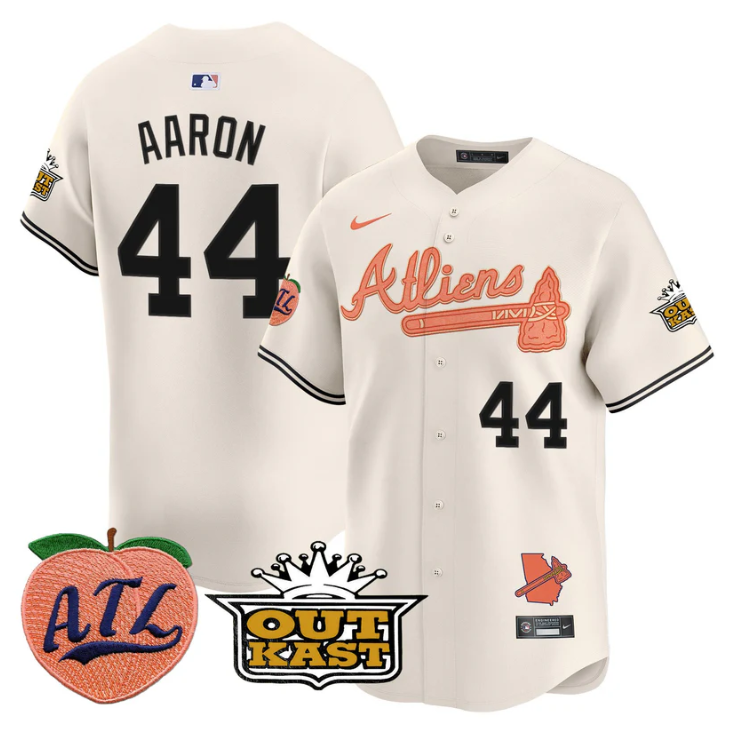 Hank Aaron Jersey #44 Atlanta Braves Atliens Peach Vapor Premier Limited Stitched Cream