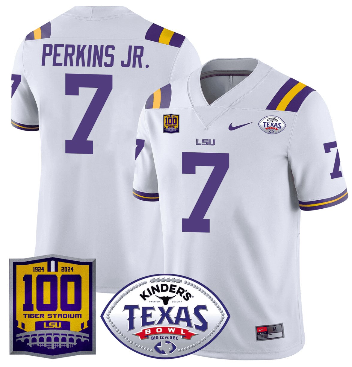 Harold Perkins Jr Jersey #7 LSU Tigers Texas Bowl Patch Football White