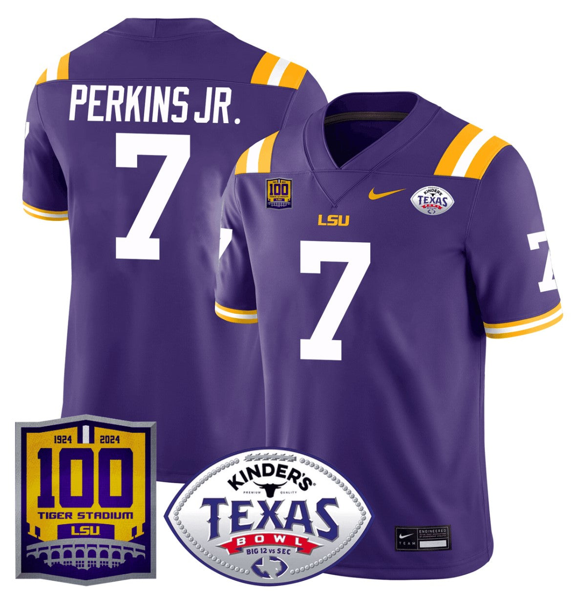 Harold Perkins Jr Jersey #7 LSU Tigers Texas Bowl Patch Football Purple