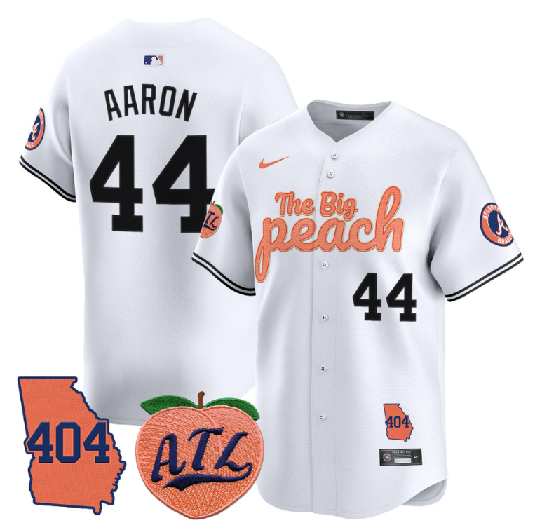 Hank Aaron Jersey #44 Atlanta Braves 404 & The Big Peach Premier Limited Stitched White