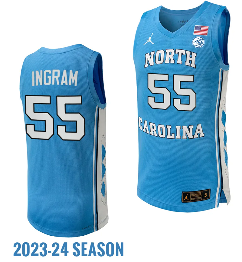Harrison Ingram Jersey #55 UNC Tar Heels NIL College Basketball Lightweight Blue