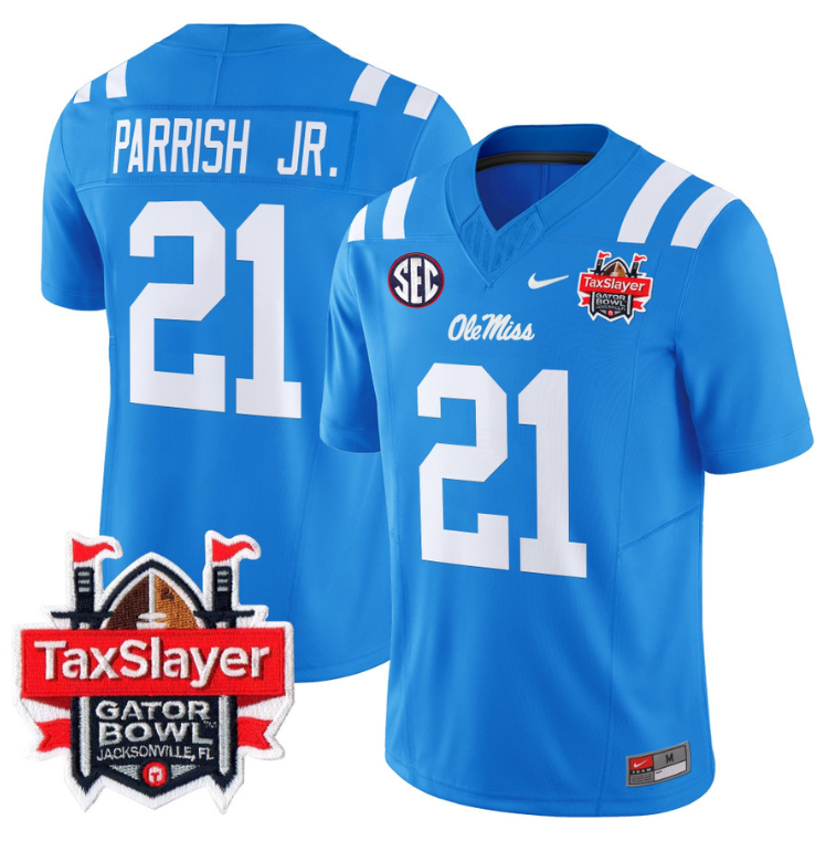 Henry Parrish Jr Jersey #21 Ole Miss Rebels 2024 Gator Bowl V2 Powder Blue