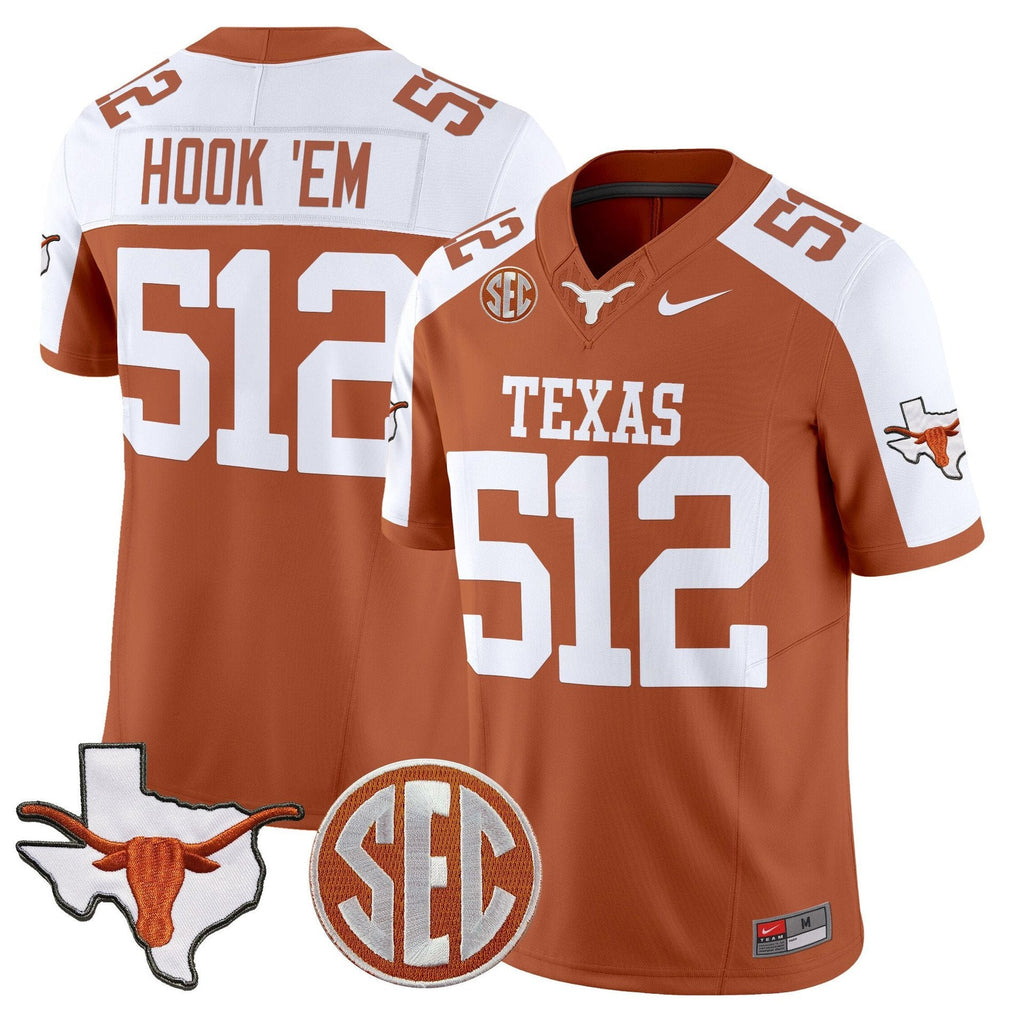 Hook 'Em Jersey #512 Texas Longhorns 2025 State Map SEC Patch Orange Alternate