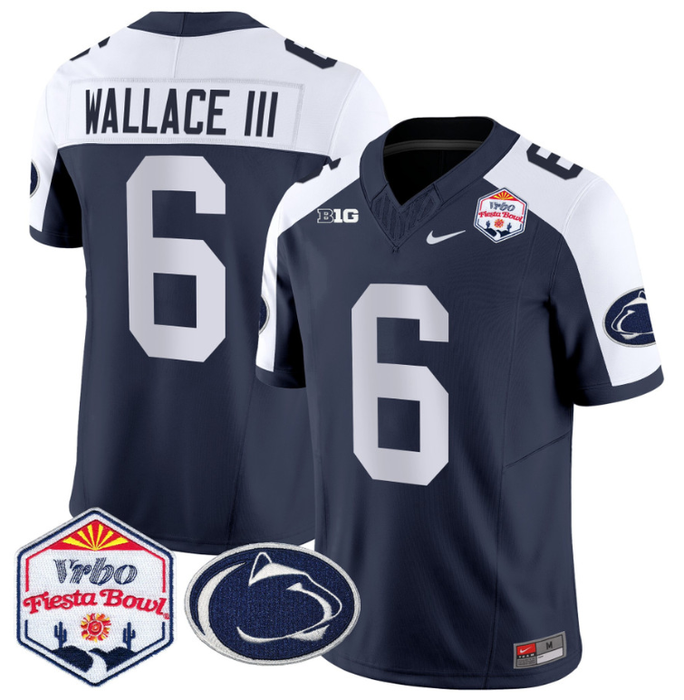 Harrison Wallace III Jersey #6 Penn State 2024 Fiesta Bowl Patch Navy Alternate