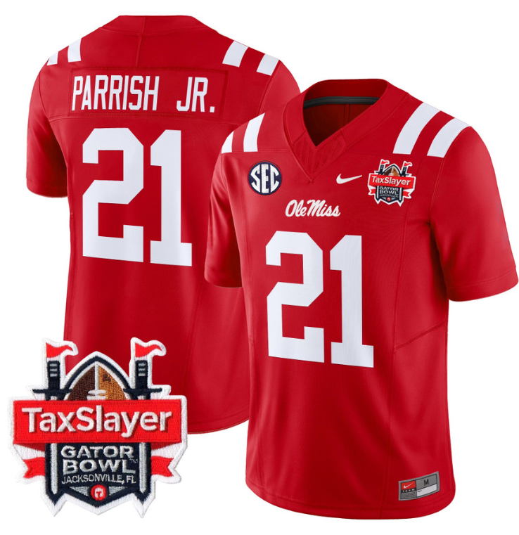 Henry Parrish Jr Jersey #21 Ole Miss Rebels 2024 Gator Bowl V2 Red