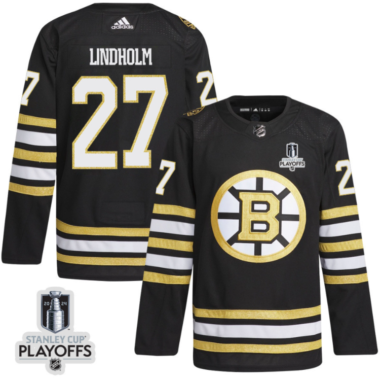 Hampus Lindholm 27 Boston Bruins 2024 NHL Playoffs Patch Home Jersey - Men, Black