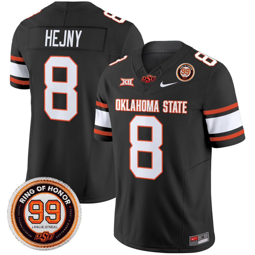 Hauss Hejny Jersey #8 Oklahoma State Cowboys 2025 Leslie O'neal Patch Black