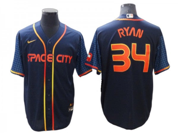 Houston Astros #34 Nolan Ryan Navy 2022 City Connect Cool Base Jersey