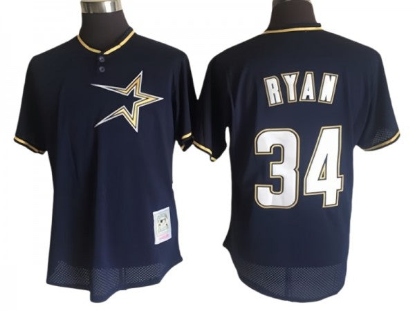 Houston Astros #34 Nolan Ryan Navy Cooperstown Mesh Batting Practice Jersey