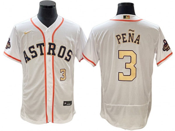 Houston Astros #3 Jeremy Pena White Gold 2023 Gold Collection Flex Base Jersey