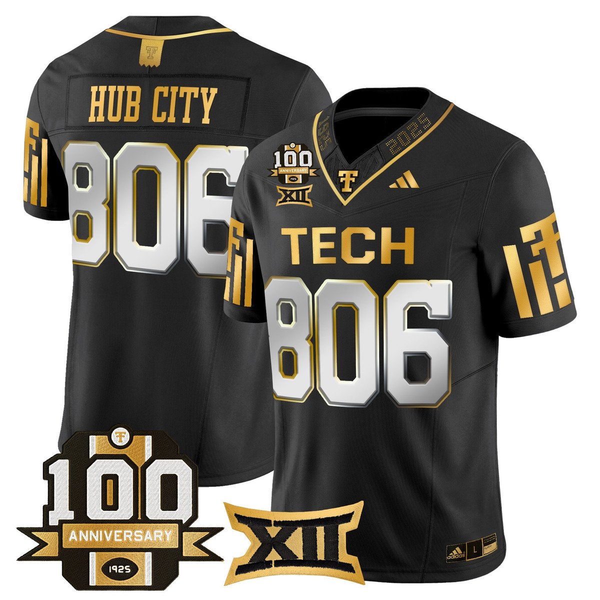 Hub City Jersey #806 Texas Tech 2025 100th Anniversary Stitched Blac Limite