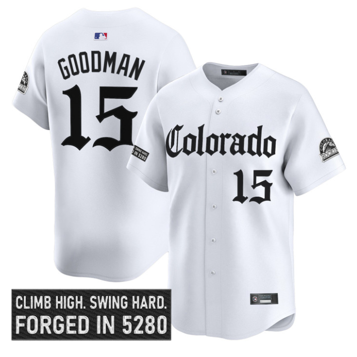 Hunter Goodman Jersey #15 Colorado Rockies Gothic Mile High Shadows White