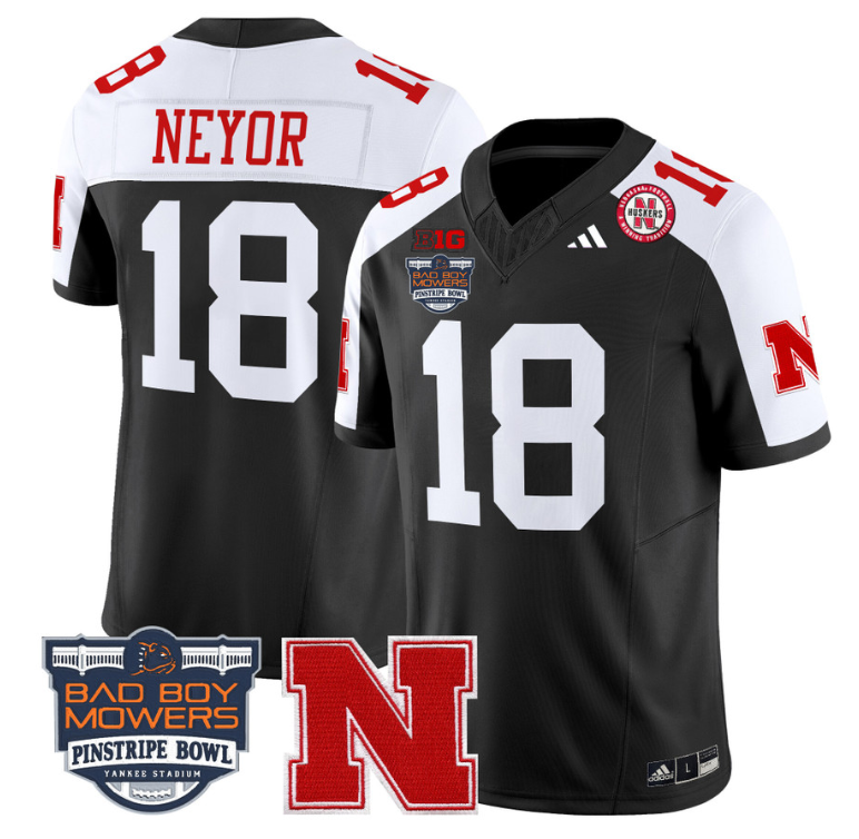 Isaiah Neyor Jersey #18 Nebraska Cornhuskers 2025 Pinstripe Bowl Black Alternate