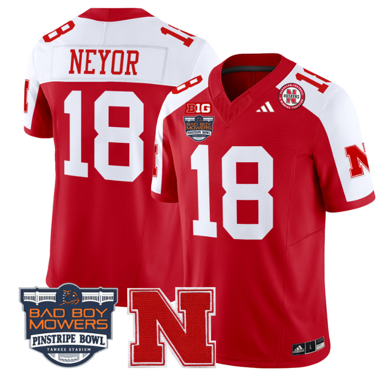 Isaiah Neyor Jersey #18 Nebraska Cornhuskers 2025 Pinstripe Bowl Scartlet Alternate