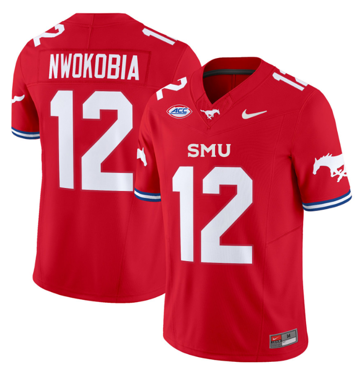 Isaiah Nwokobia Jersey #12 SMU Mustangs Icy College Football Vapor Limited Red