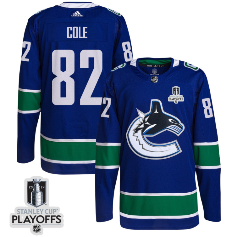 Ian Cole 82 Vancouver Canucks 2024 NHL Playoffs Patch Home Jersey - Men, Blue
