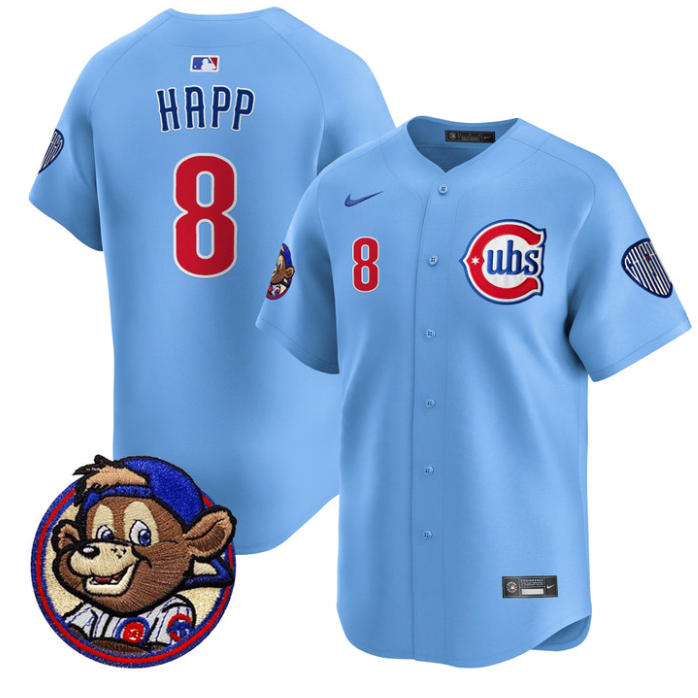 Ian Happ Jersey #8 Chicago Cubs Clark Patch Vapor Premier Limited Stitched Blue