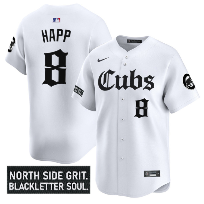 Ian Happ Jersey #8 Chicago Cubs Gothic North Side Edition Vapor Limited Stitched White